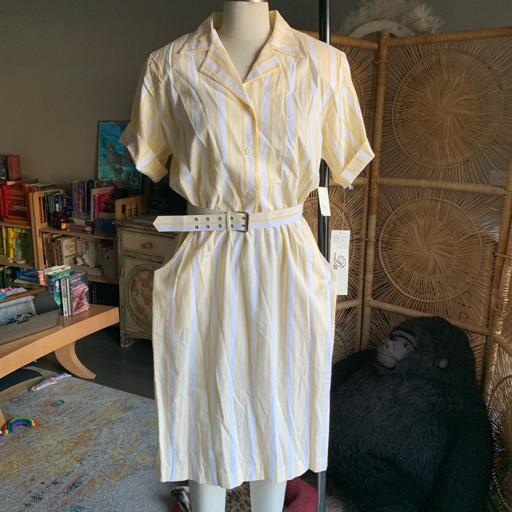 Vtg 80s yellow cotton sundress with pockets 12 NWT